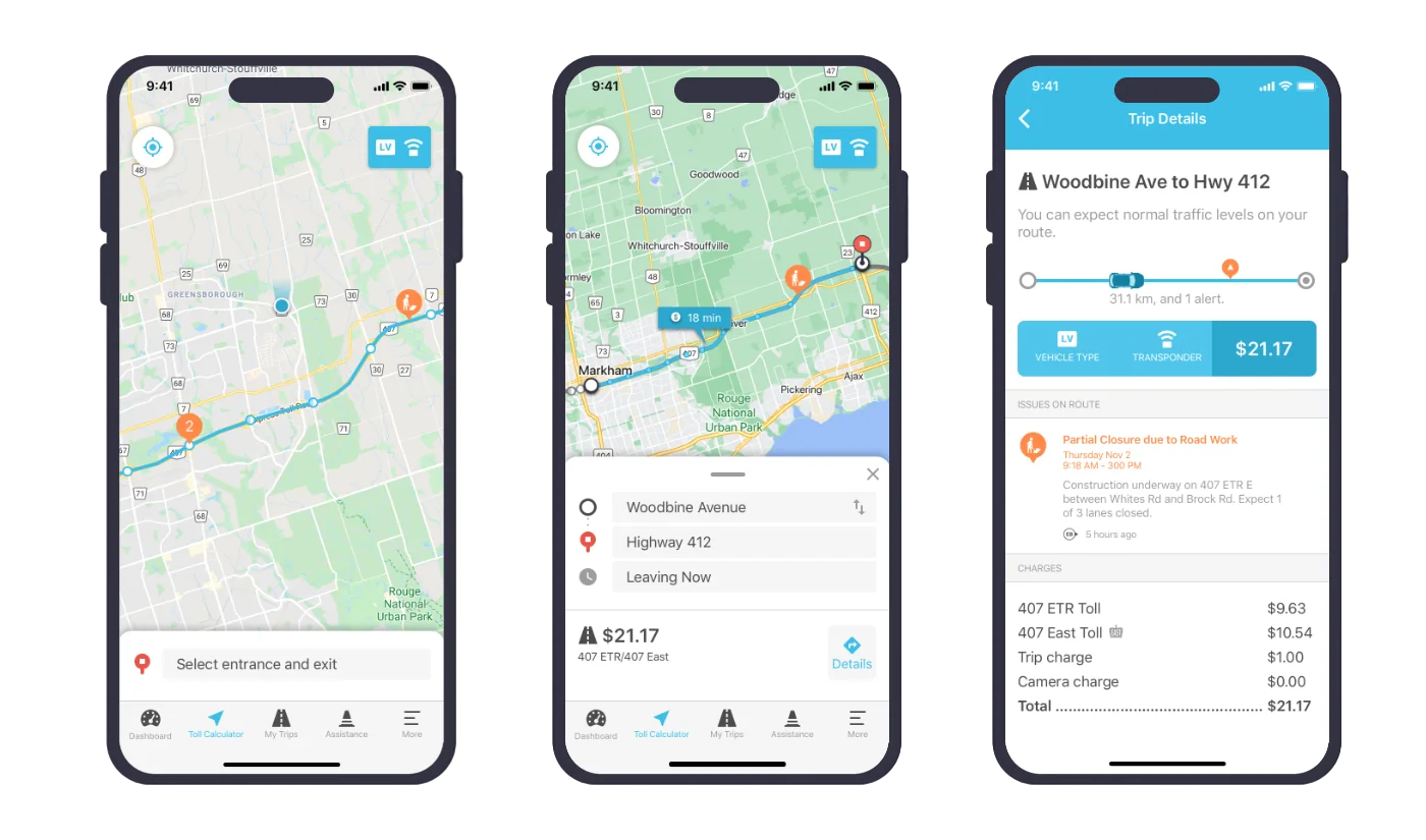 Trip planning with upfront toll cost