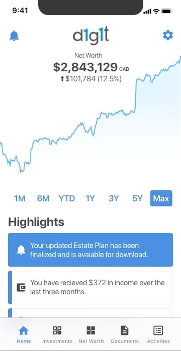 Investor app screen 1